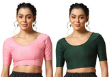 Toplot Cotton Blend Lycra Stretchable Readymade Blouses Pack Of 2 (Combo-5058-Bbp-Gre-34),Baby Pink-Green,34,B0CV57KP44