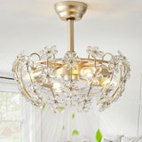 SYDACG 20 Gold Crystal Fandelier Ceiling Fan with Light, Mid-Century Flower Chandelier Ceiling Fan with Light Remote Control, Mo