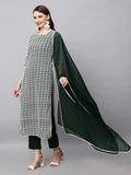 Anni Designer Women'S Cotton Blend Printed Straight Kurta With Pant & Dupatta (Karaga-Green_M_Green_Medium),Green,M,Cotton Blend,Regular,Dupatta