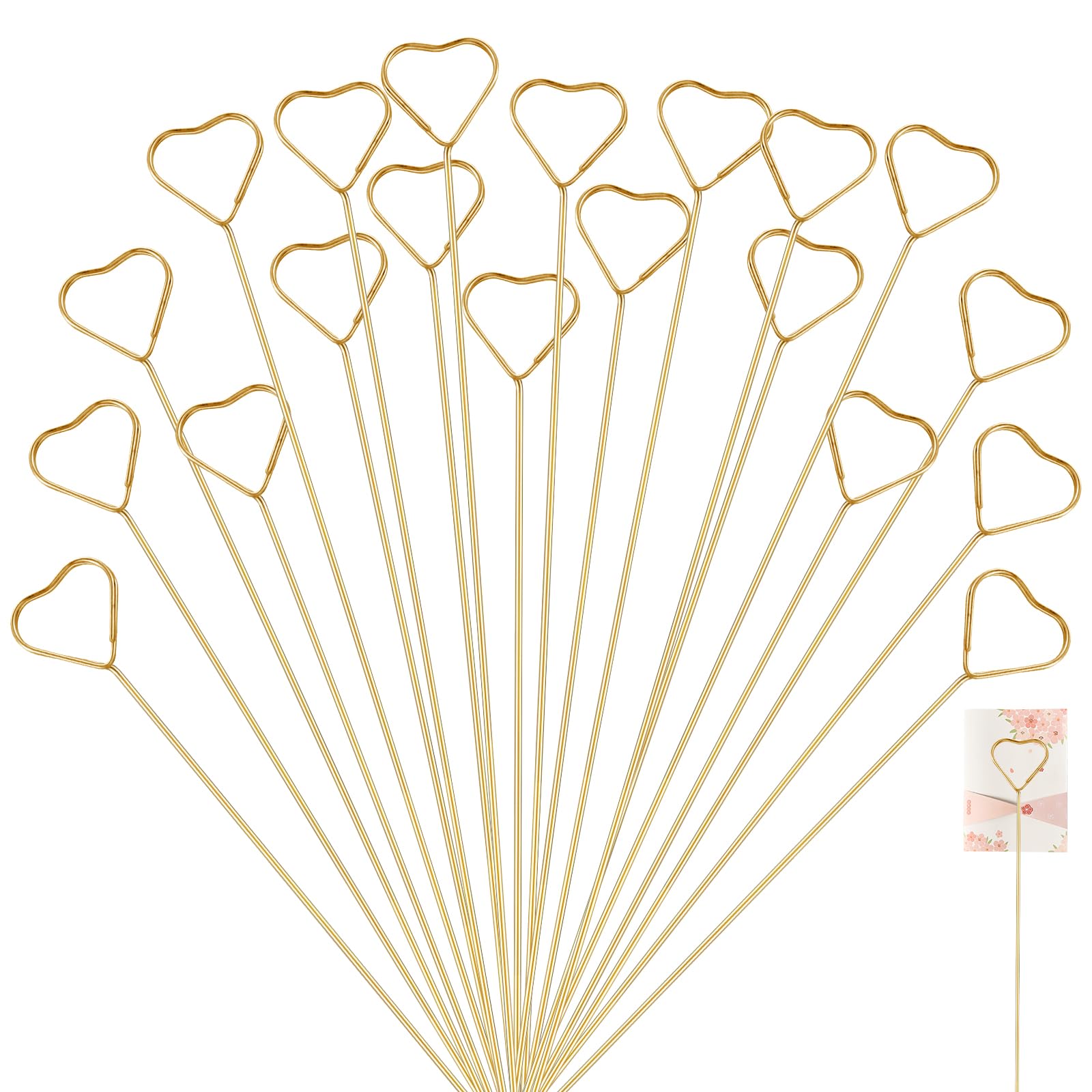 20Pcs Flower Card Holder Stick, Metal Floral Picks Gold Gift Card Holder, Number Holders Photo Clips Note Picture Display Picks 