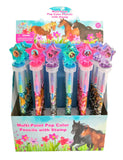 TINYMILLS 24 Pcs Horse Pony 2 in 1 Stackable Stacking Crayon with Extra Stamper Topper, Kids Party Favors, Goodie Bag Stuffers, 