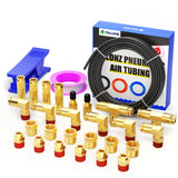 TAILONZ Pneumatic Black 1/4 OD 32 Meter 100ft PA12 Nylon Air Tubing Kits,Pipe Hose Air Line Tubing, Push-to-Connect DOT Brass Fi