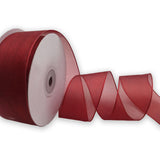 XMRIBBON Wired Sheer Organza Ribbon Dk Red 1-1/2 Inch X 25 Yards for Floral & Craft Decoration