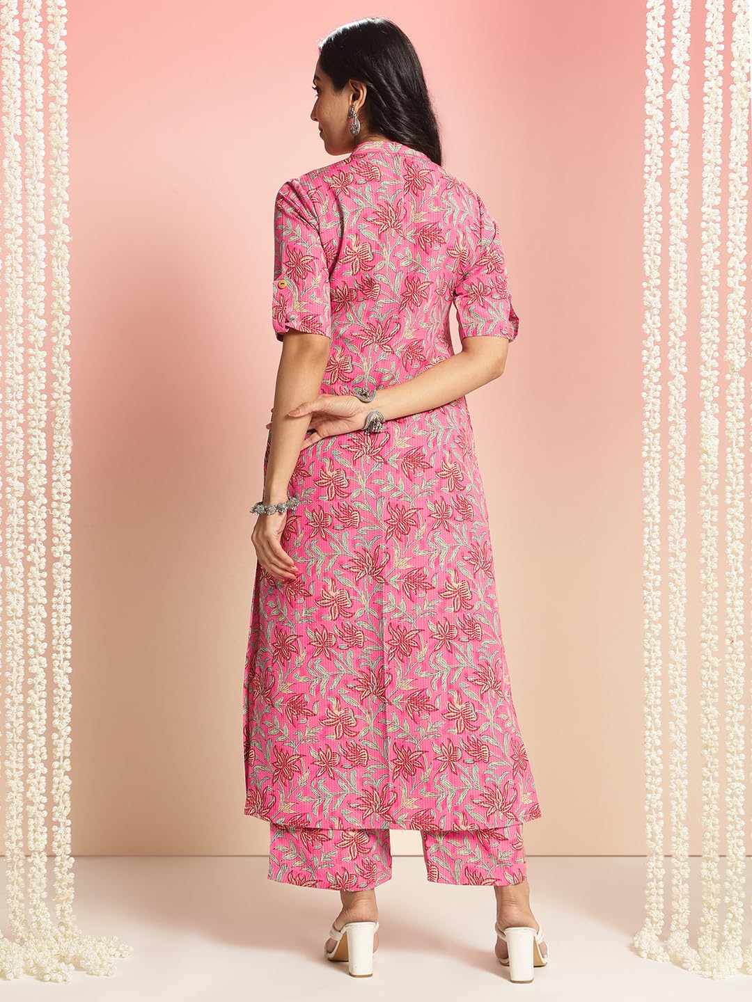 Anni Designer Women'S Rayon Viscose Straight Printed Kurta With Pant (Kasit Pink-Vks01_4Xl_Pink_Xxxx-Large),Pink,4XL,Rayon,Casual,