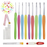 Crochet Hooks Set, 9 Pieces Aluminium Knitting Needles Kit Ergonomic Soft Grip Handle For Arthritic Hands With Tape Measure Stit