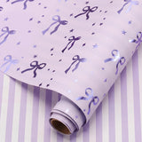 AmazingSpark Purple Bow Gift Wrapping Paper Roll Gold Foil Coquette Bow Gift Wrap 17 x 118 Inch Purple Striped Wrapping Paper fo