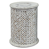 Jofran Inc. Decker Distressed Hardwood Global Drum End Table, Antique White, Large 23