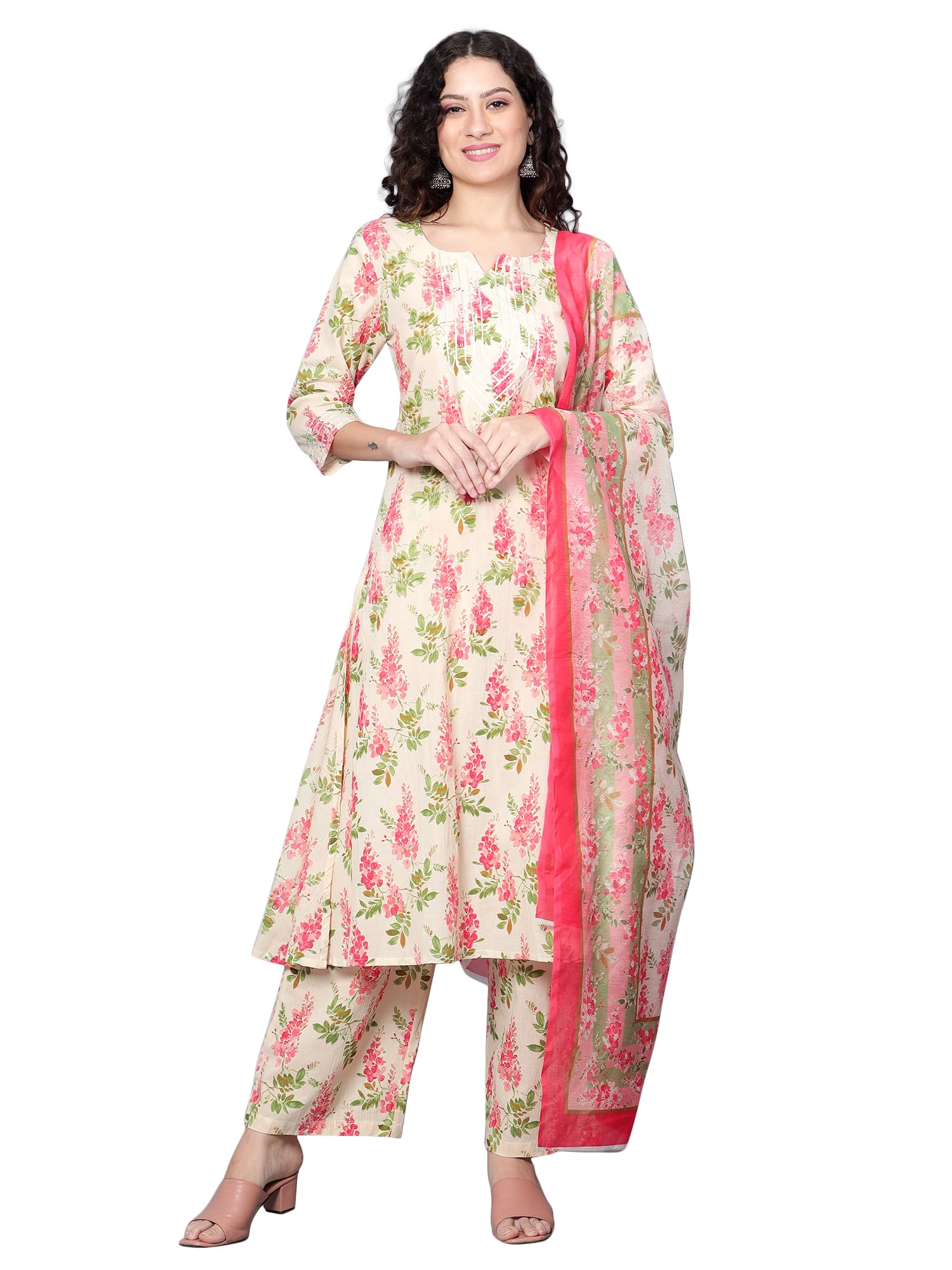 idaLia Womens Ethnic Wear Multicolor Printed Cotton Kurta Set for Women Fashion