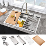 25 Inch Drop In Kitchen Sink Workstation-Hovheir 25x20x10 Stainless Steel Kitchen Sink Drop In Top Mount 16 Gauge Deep Single Bo