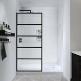 FELYL Black Grid Shower Glass Panel 30 W x 72 H, Matte Black, Framed Fixed Glass Panel, 5/16 (8mm) SGCC Tempered Glass, Reversib