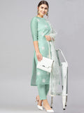 Anni Designer Women'S Ruby Cotton Straight Embroidery Kurti With Pant & Dupatta Set,Light Green,XL,Cotton,WHITE-SHOW-Light Green-Nw_125,