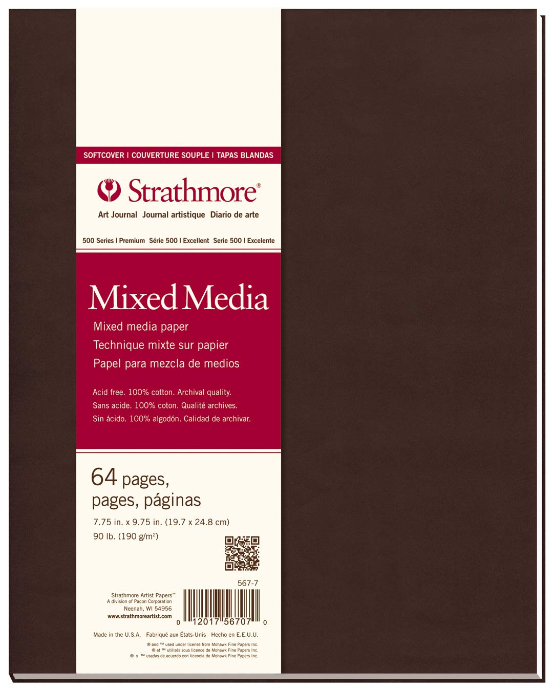 Strathmore 567-7-1 Softcover Mixed Media Art Journal, 7.75'' X 9.75'', White, 64 Pages