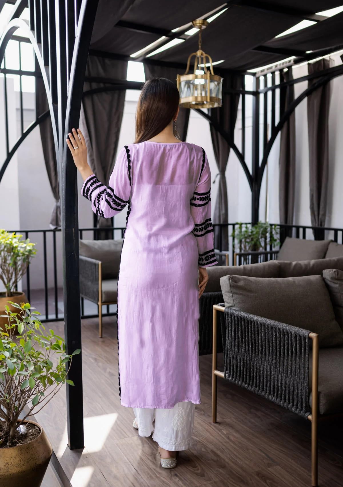 Anni Designer Women'S Cotton Blend Chikankari Embroidered Straight Kurta (Stho-Purple_L_Purple_Large),Purple,L,Cotton Blend,Regular,Kurta
