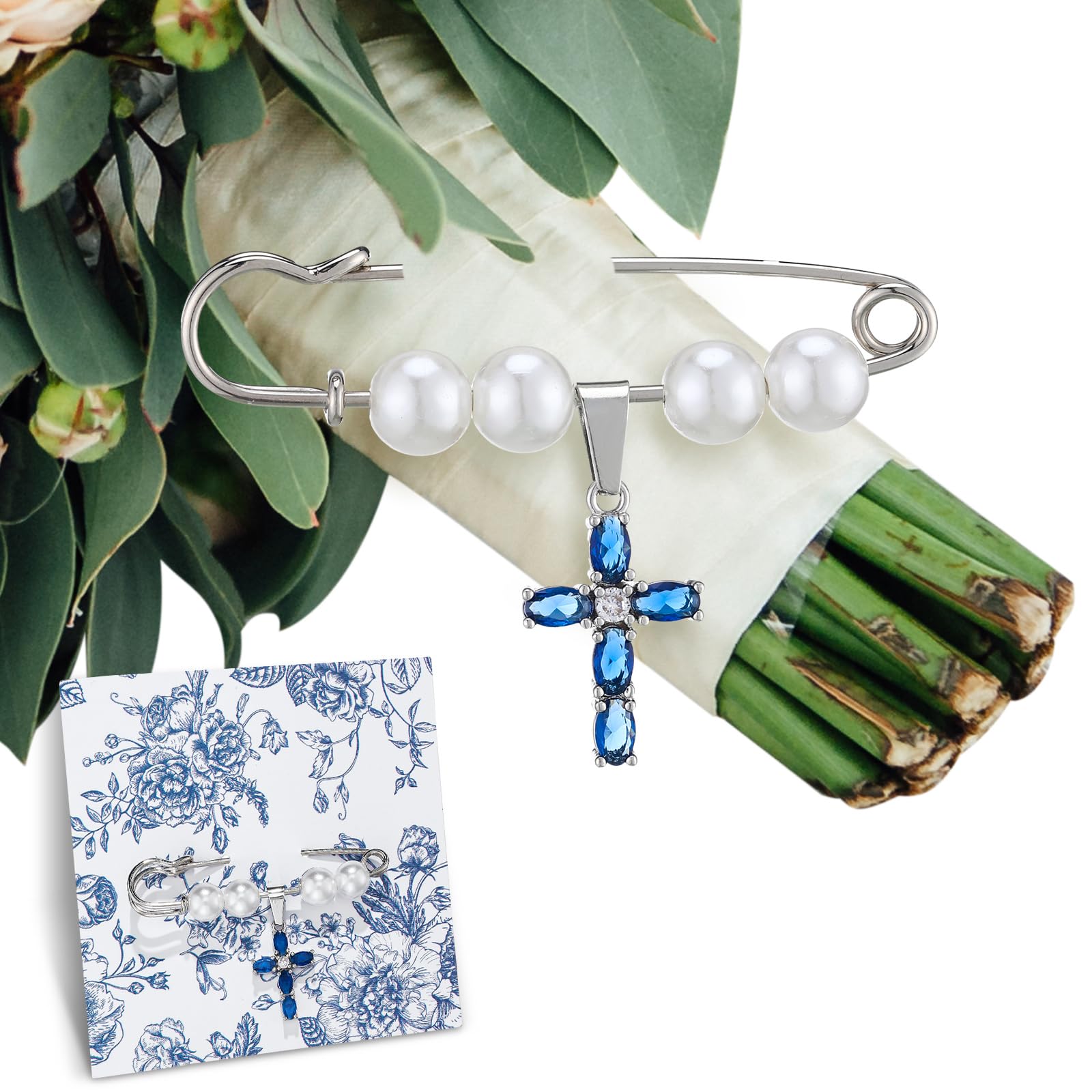 Something Blue Bridal Bouquet Charm Card Set Flower Bridal Shower Wedding Gifts Blue Bride Pin Elegant Wedding Keepsake Pin for 