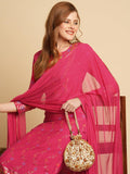 Anni Designer Women'S Cotton Blend Straight Printed Kurta With Pant & Dupatta (Kamita Pink_Xl_Pink_X-Large),Pink,XL,,,
