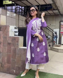 Anni Designer Women'S Rayon Blend Straight Embroidered Kurta With Pant & Dupatta (Fresh-Lavender_L_Purple_Large),Purple,L,,,