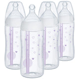 NUK Smooth Flow Pro Anti Colic Baby Bottle - Easy to Assemble and Clean & Reduces Newborn Spit-up & Gas, 10oz, 4-Pack, Girl