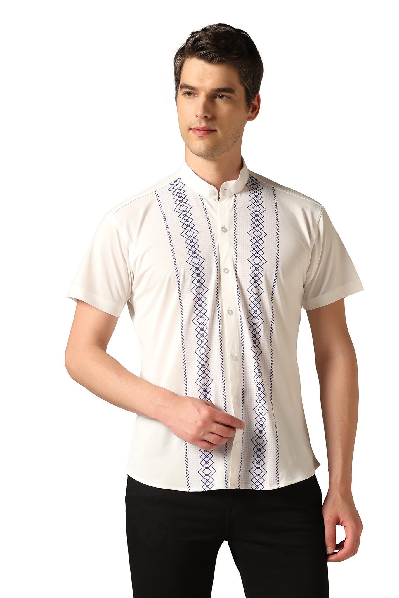 Toplot Men'S Causal Shirt With Short Sleeve & Geometric Print (Mens-Geo-Shirt-5096-Navy-M),Navy,,B0BZMJNLJM