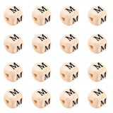 KISSITTY 100pcs Letter M Wood Beads for Key Chains Cube Wooden Beads 10mm Large Hole Natural Square Alphabet Wooden Loose Beads 