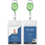2 Pack ID Badge Holder with Clip - Transparent Green Badge Reels with ID Sleeves Set - Clear Id Card Holder Retractable - Vertic