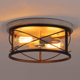 Q&S Flush Mount Ceiling Light Fixture Farmhouse Rustic Oak White and ORB Lighting for Hallway Entryway Kitchen Dining Room Bedro