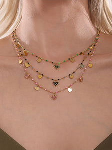 Gold Heart Charm Necklace with Black Zircon 18K Gold-Plated Stainless Steel, Elegant Dainty Jewelry 16.5''+1.9'', 3.9g