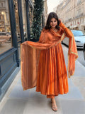 Anni Designer Women'S Rayon Viscose Anarkali Solid Kurta With Pant & Dupatta (Garbo Orange-Vks04_S_Orange_Small),Orange,S,,,