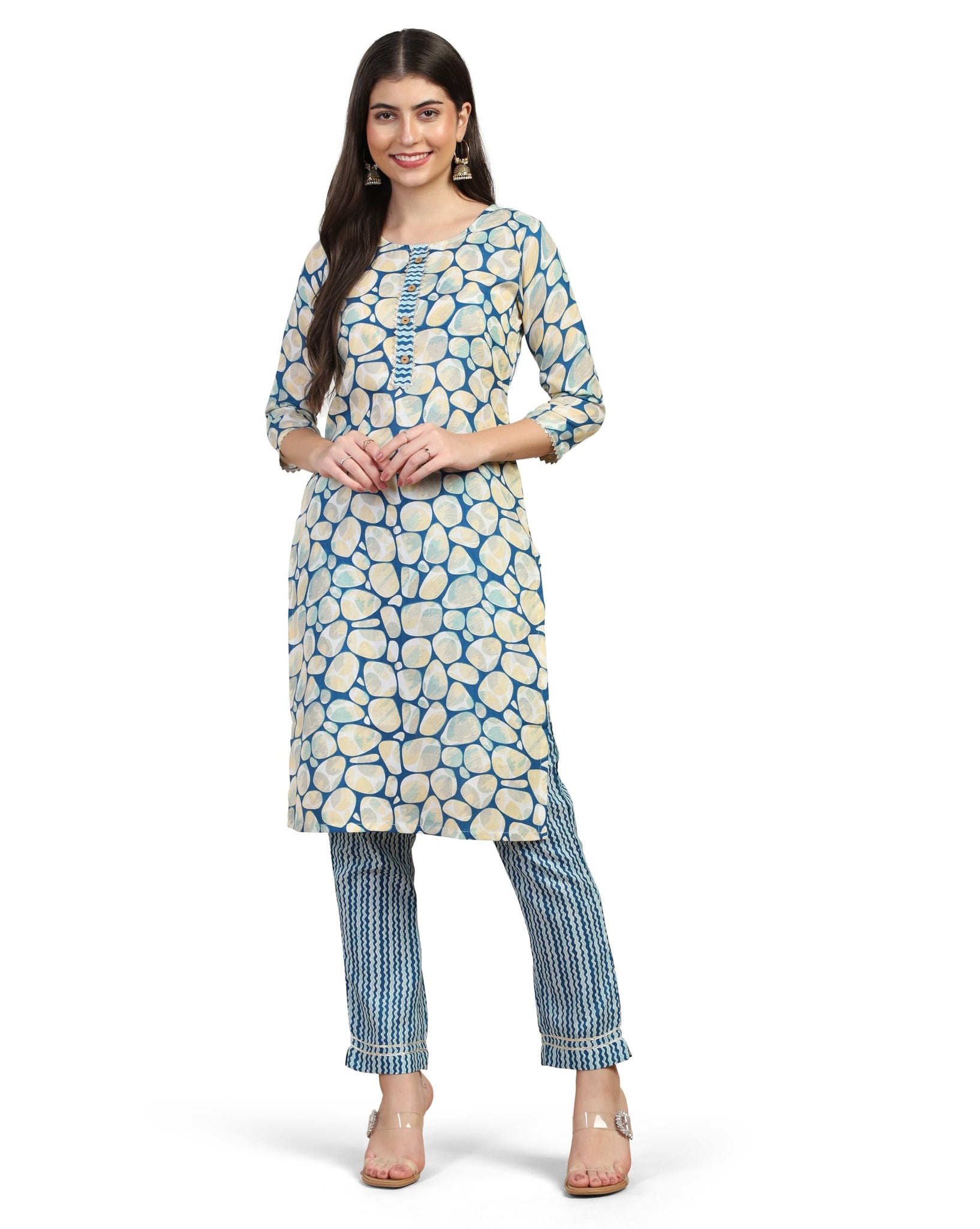 Toplot Women'S Printed Straight Kurta With Pant |Kurta Pant Set For Women (Kurta-Pant-2-Set-5199-Round-Xl) Turquoise,Turquoise,,B0DCSFHQTV