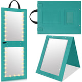 Maysing 1 Pack Foldable Full Length Travel Mirror with Full Light 25.2x11.8 Inch Foldable Hanging Backstage Mirror LED Double Si