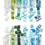 Pandahall 240Pcs Square Seed Beads 2-Hole Tila Beads 5mm Green Blue Flat Glass Seed Bead 12 Colors Mini Carrier Connector Bead f