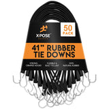 Rubber Bungee Cords with Hooks 50 Pack 41 Inch (62 Max Stretch) HeavyDuty Black Tie Down Straps for Outdoor, Tarp Covers, Ca
