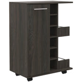Tuhome Bar Cart, Two External Shelves, Four Casters, Six Built-In Wine Rack, Single Door Cabinet -Espresso