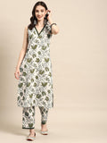 Smowkly V-Neck Sleeveless Kurta For Women (1434_Dgrn_L)