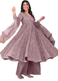 Anni Designer Women'S Rayon Viscose Anarkali Printed Kurta With Palazzo & Dupatta (Sinners Purple_Xl_Purple_X-Large),Purple,XL