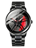 Oculus Men'S Racing Rim Design Rolling Car Thunder Storm, 360 Spinning Rotating Gyro Dial, Black Stainless Steel Band Quartz Mov