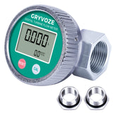 GRYVOZE 1 Inch Digital Water & Fuel Flow Meter with 3/4 Inch Adapters, EMI Protection, Waterproof, 2.4-26.4 GPM Inline NPT Threa