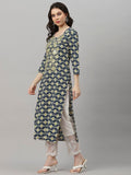 Gosriki Women'S Cotton Blend Printed & Embroidered Straight Kurta (Ladai Blue-Gs_S_Blue_Small),Blue,,B0CQHCKW54