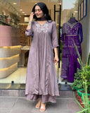 Anni Designer Women'S Rayon Blend A-Line Embroidered Kurta With Pant & Dupatta (Sharmi Lavender_Xxl_Lavender_Xx-Large),Lavender,2XL,Rayon Blend,A-Line,Kurta, Pant, Dupatta