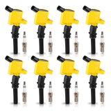 ENA Yellow Ignition Coil Pack & Platinum Spark Plug for DG508 FD503 SP479 Compatible with Lincoln Ford Mustang F150 Econoline Ex