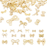 FASHEWELRY 30Pcs Alloy Bow Beads Golden Bowknot Bead 15 Styles Metal Bowtie Loose Beads for Bracelet Necklace Jewelry Making