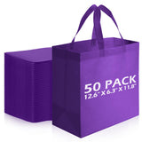 Reginary 50 Pieces Reusable Totes Bag Bulk Shopping Bags Non Woven Grocery handbag with Handles Foldable for Boutiques(Purple)