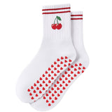 Flavizo Cherry Grip Socks For Women Yoga Pilates, Anti Slip Footwear With Rubber Sole Non Skid Design, Soft Cotton Skid Sock For