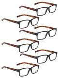 LUR READING GLASSES 6 Pack Spring Hinge Comfort Plastic Readers (DemiArm)