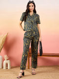 Modeve Women Shirt Pant Navy Abstract Print Co-Ord Set_Small