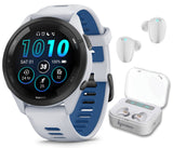 Wearable4U Garmin Forerunner 265 Music GPS Running 46 mm Smartwatch, Whitestone with AMOLED Touchscreen Display White Earbuds Bu