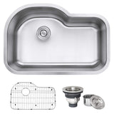 Ruvati 31.5 Inch RVM4700 Undermount Kitchen Sink - 16 Gauge Stainless Steel Kitchen Sink Single Bowl with Brushed Finish hides s