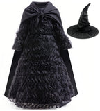 Elphaba Costume Dress for Girls Halloween Cosplay Birthday Party Outfit With Cape and Witch Hat 9-10Y 150