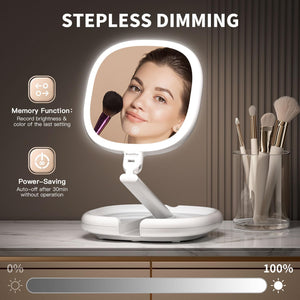 Beautifive Makeup Mirror with Light and Magnification, 10X/1X Light Up Makeup Mirror Travel Lighted Make Up Mirror with Adjustab