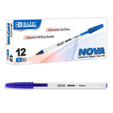 BAZIC Ballpoint Pen Nova Blue Color Stick Pens, 1.0 mm Bold Point Smooth Writing, for Office School Teacher (12/Pack), 1Pack