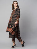 Anni Designer Women'S Cotton Blend Straight Printed Kurta With Pant & Dupatta (Manita Black_S_Black_Small),Black,S,Cotton Blend,Regular,Kurta, Pant & Dupatta